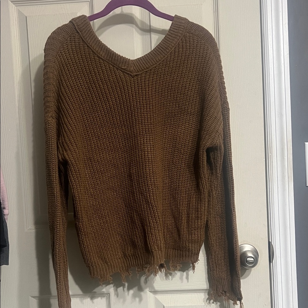 Rue21 Brown V-Neck Sweater with Button Details - Picture 4 of 4